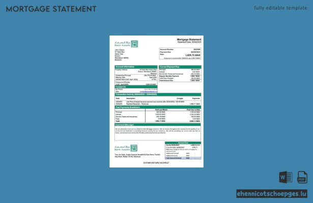 Beispielansicht eines Hypothekenauszugs der marokkanischen Bank As-Safa (Word- und PDF-Format)